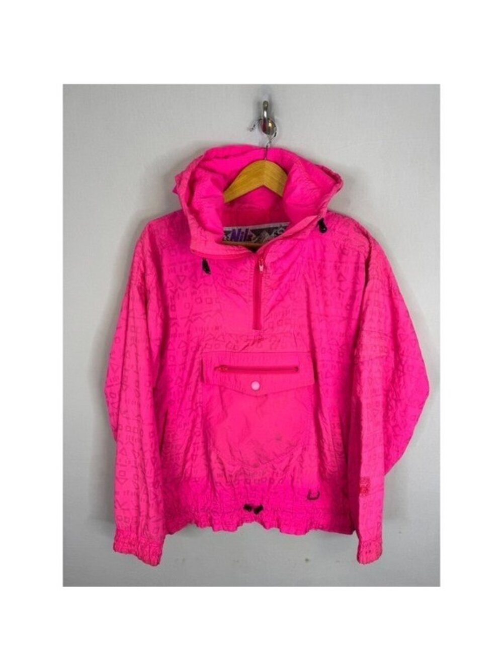 Vintage Nils Tricia Neon Pink Jacquard Ski Jacket Anorak Womens 8 Aztec Print
